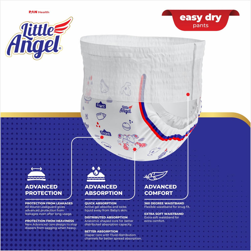 Little Angel Baby Easy Dry Diaper Pants With 12 Hrs Absorption Large Size, 9-14 Kgs - L (62 Pieces)