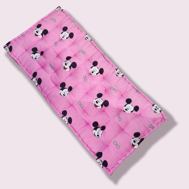 ATOOTFUSION Soft 5-Inch Thick Cotton Quilt Box Mattress | Gadda Medium Firm, Disney Mickey Mouse Pink Printed Box Mattress (Small Single (72X30X5 Inches))