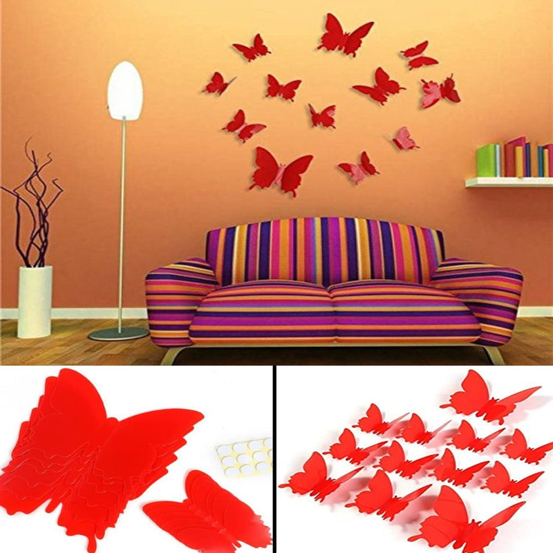 Jaamso Royals Red 3D Butterflies Self Adhesive Home Decor Wall Sticker 1 Combo Pack of 12 CM Piece (13 CM X 15 CM)