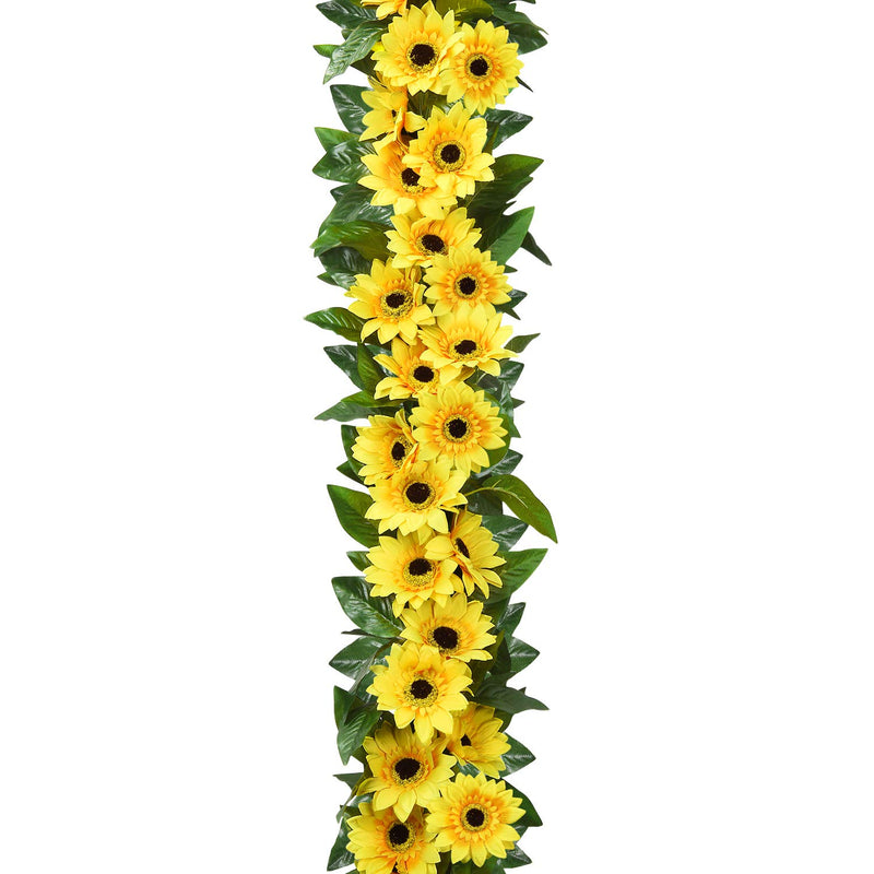 2 Pack Artificial Sunflower Garland Silk Sunflower Vine Artificial Flowers with Green Leaves Table Decor