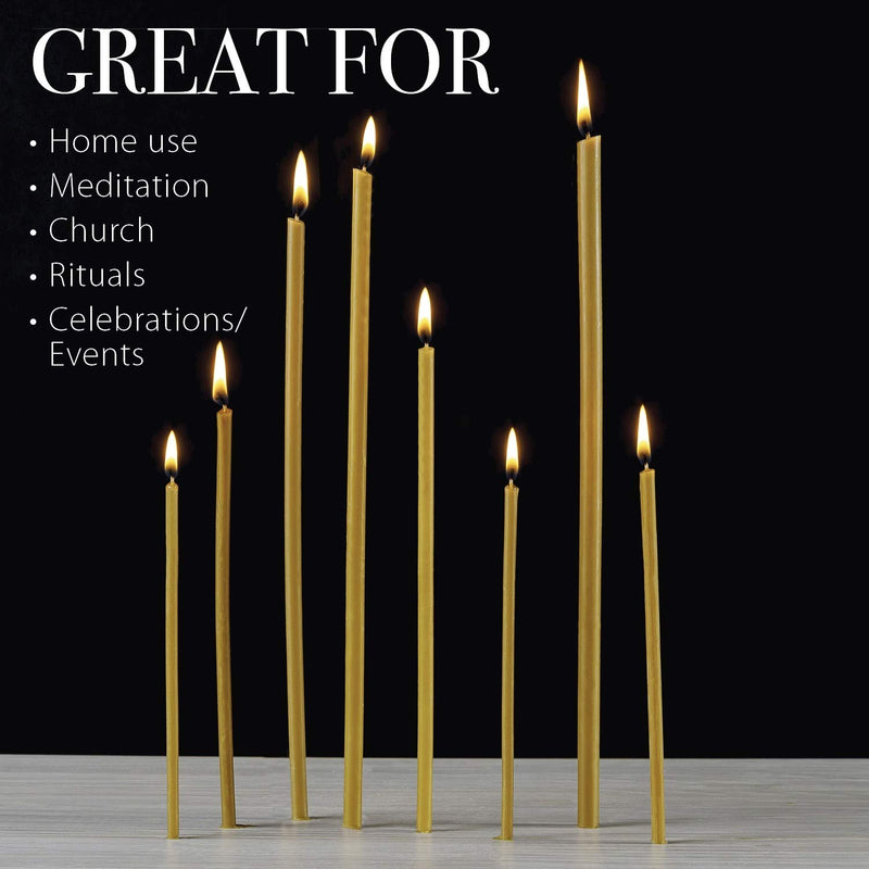 Danilovo 100% Pure Beeswax Taper Candles (Yellow) - Orthodox Church Candle Natural Honey Scented Tapers for Prayer Ritual Decor Christmas - No Soot Dripless Tall and Bendable Height 7.3 in (50 pcs)