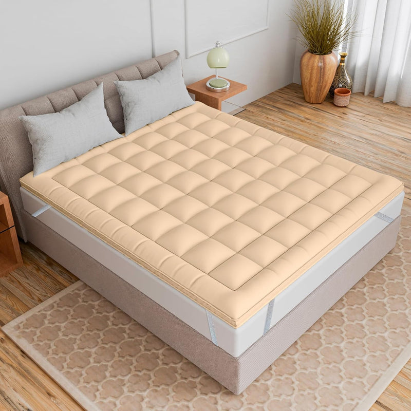 Curious Lifestyle Super Soft 600 GSM Microfiber Mattress Padding/Topper King Size for Comfortable Sleep (King 72 x 78 inch) Beige