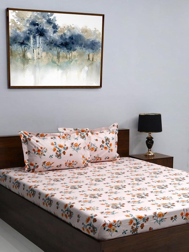 Bombay Dyeing Double Bedsheet Cotton - 180 Thread Count, Digital Print, Size: 229cmx274cm, Super Soft Bedding Set Bed Linen with 2 Pillow Covers - 7006 (Queen, Orange)