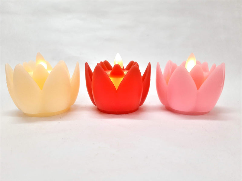 AFTERSTITCH Lotus Flower shape LED candles Lights diya for home decoration (Pack of 3) (Batteries Included) with flickering & blinking effects