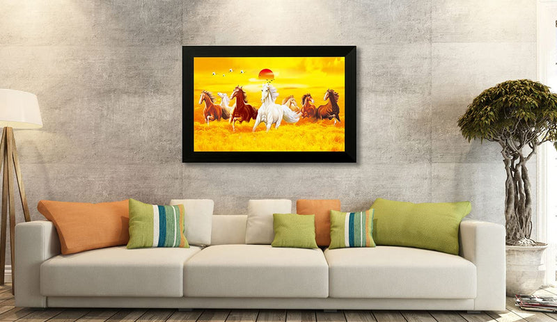 SAF 1 Art of Creations Vastu Seven Running Horses UV Textured Framed Digital Reprint 14 inch x 20 inch Painting BANFH6106