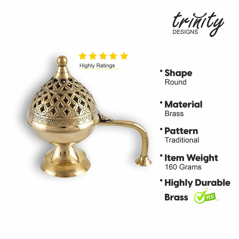 Trinity Designs Brass Loban Burner Dhoop Dani Aarti for Home Office Temple Puja Deco Purifying Incense Holder Dhooni Agarbatti Stand Aroma Diffuser Pooja Item