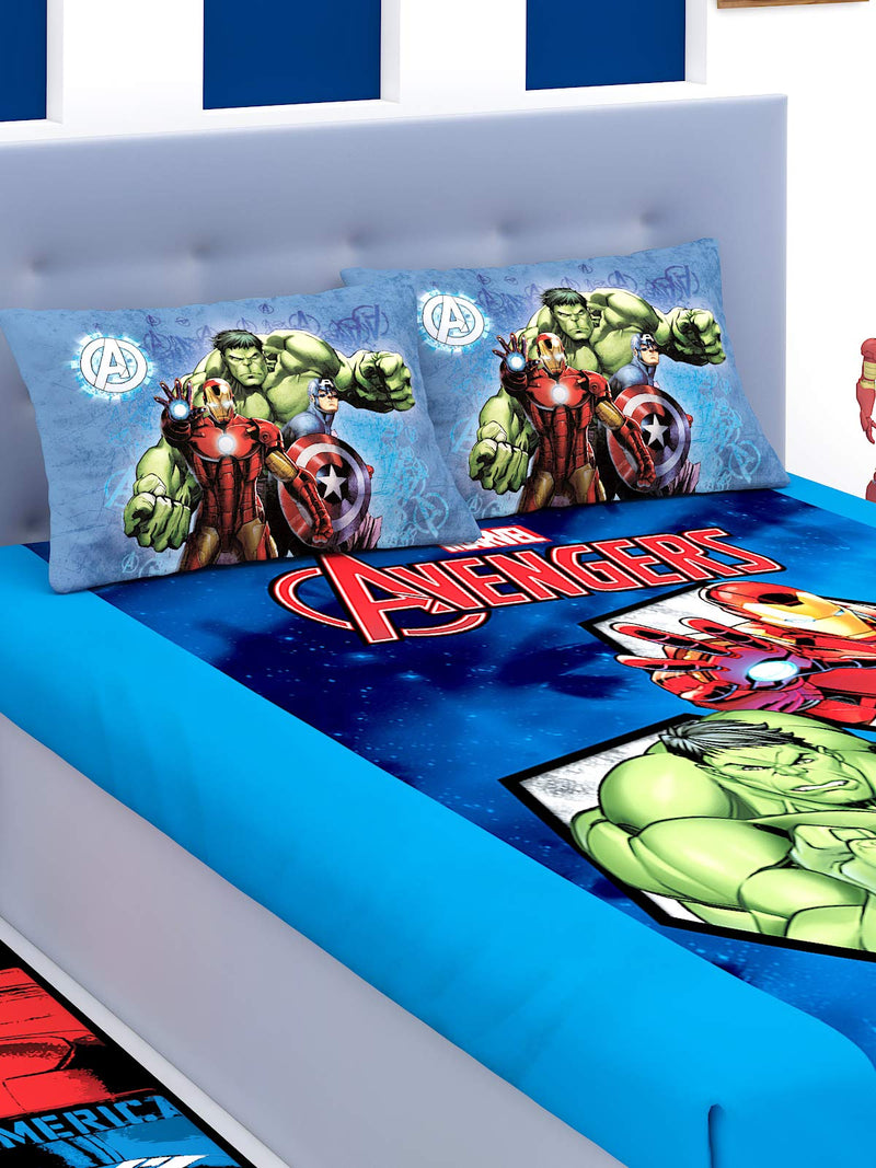 Athom Living Marvel Avengers, Ironman & Hulk Cotton Double Bedsheet Set- King Size