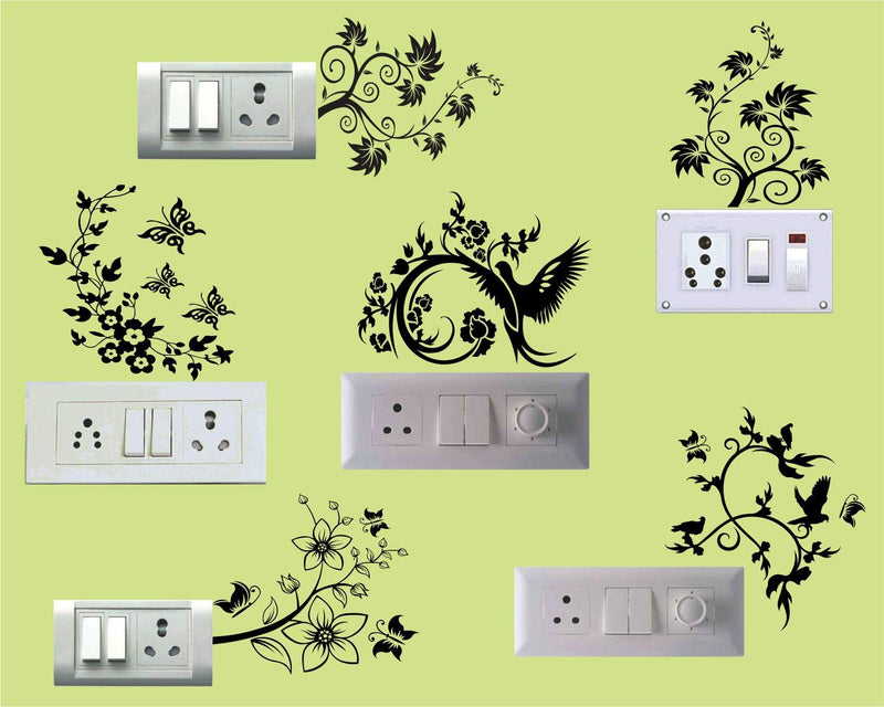 Jump up Switch Board 3D-tree, Flower, Leaf Wall sticker (Set of 6, 07)