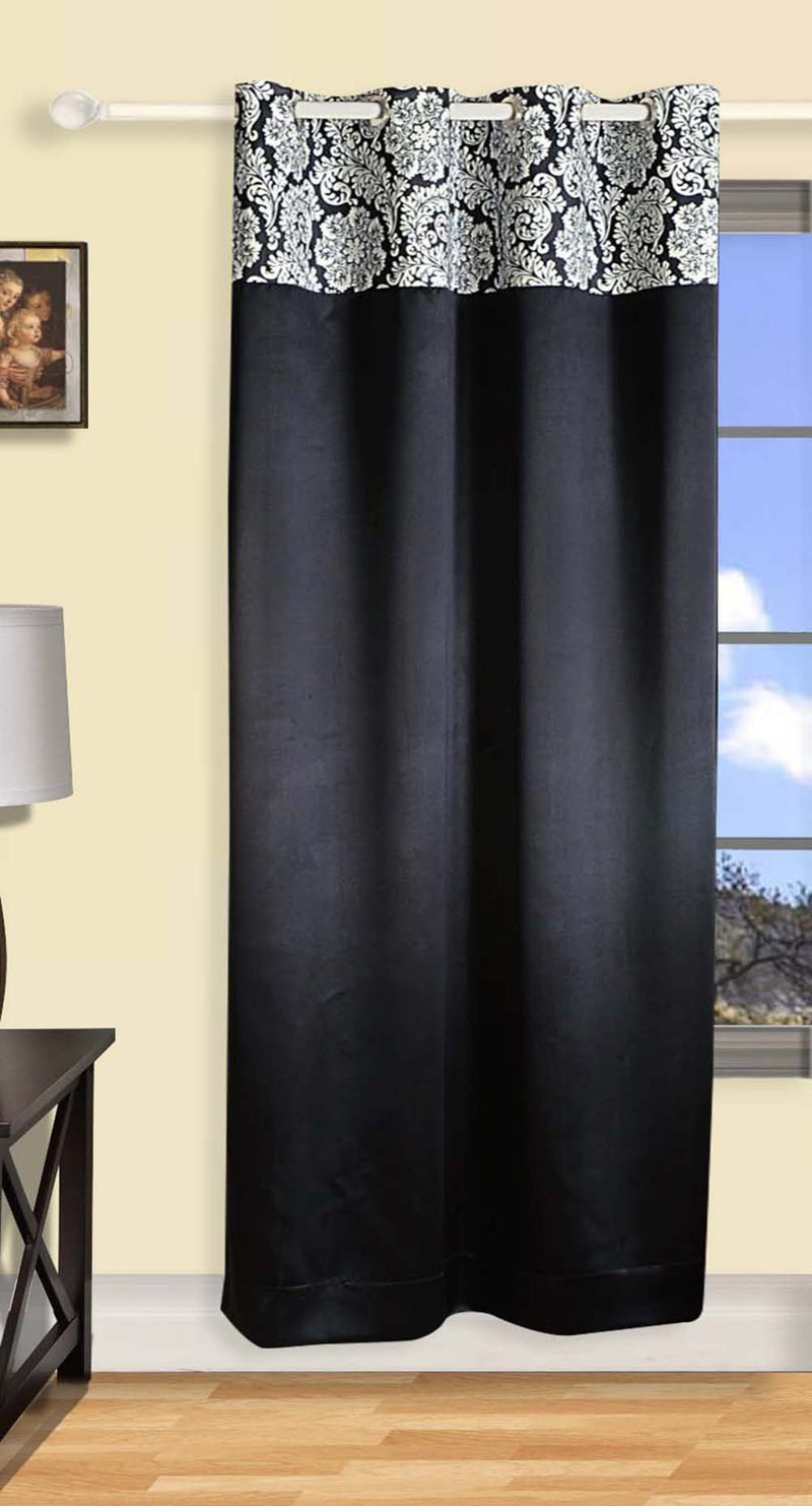 Swayam 1 Pc 7.5 Feet Door Curtain Comes with 8 Eyelets for Bedroom, Living Room -Black Print