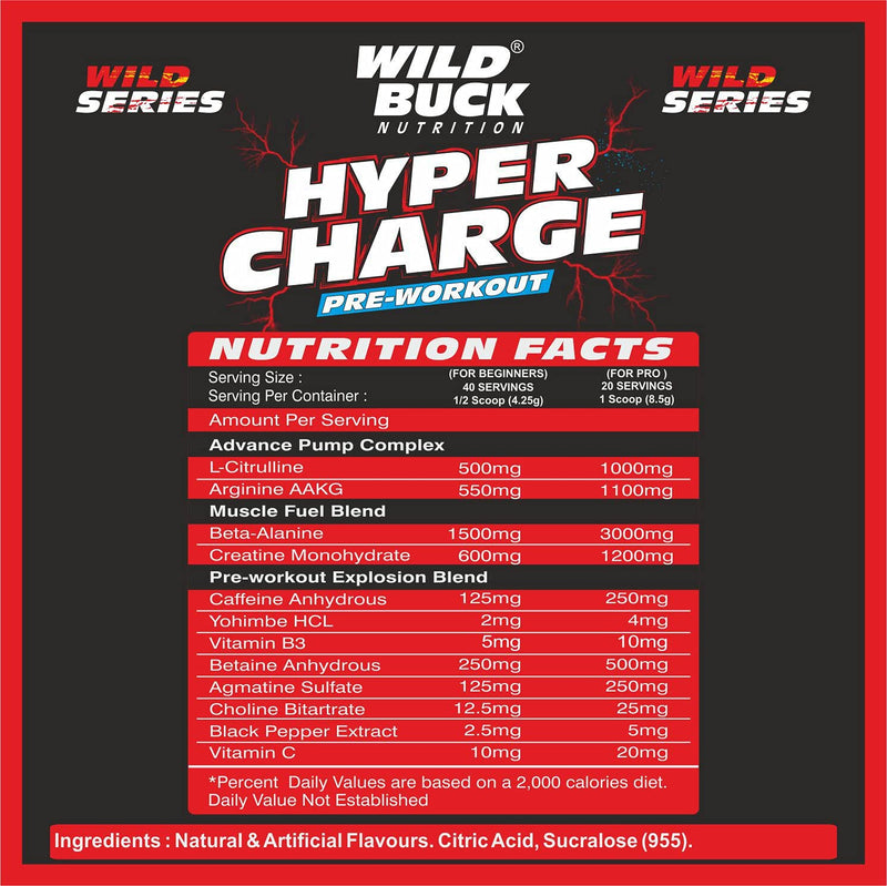 WILD BUCK Wild Pre-X4 Hardcore Pre-Workout Supplement Powder with Creatine Monohydrate, Arginine AAKG, Beta-Alanine, Explosive Muscle Pump, Caffeinated -For Men,Women [40 Servings, Watermelon Twist]