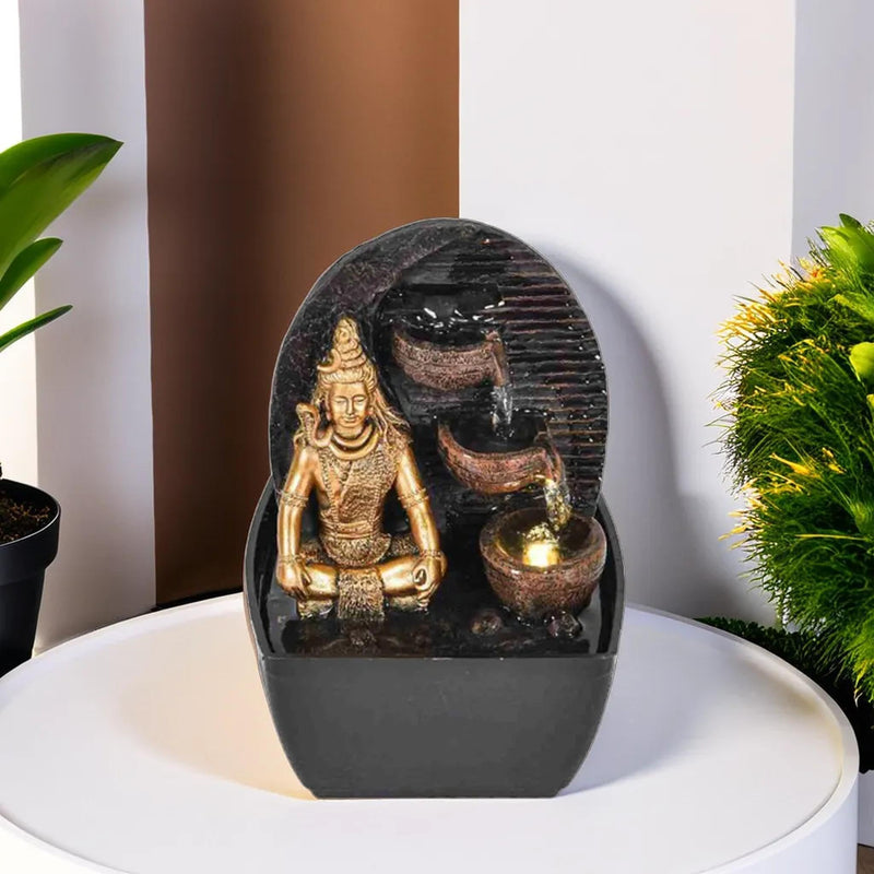 VIVARS Polyresin Lord Shiva Water Fountain with LED Light - Ideal for Home, Office, Bedroom, and Gifting