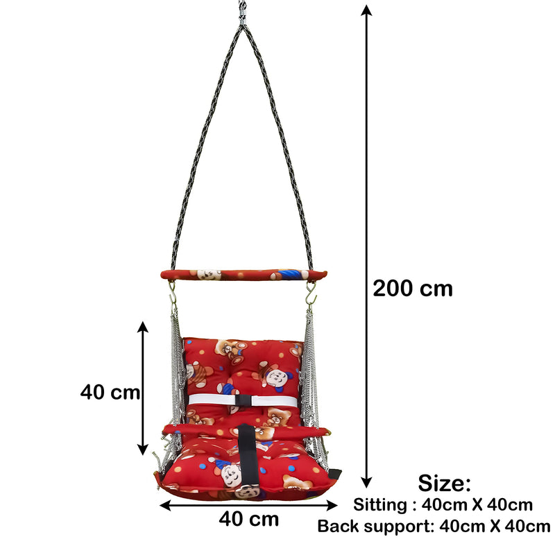 Luxurin Swing For Kids Baby Jhula Foldable, Portable Swing For 0-3 Years Babies With Safety Belt Soft Cover With Reliance Filler For Soft Skin Hanging Indoor Outdoor Swing (Red)-Cotton, 35 Cm, 4 Cm