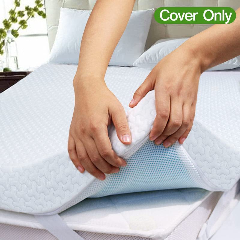 3 Inch Mattress Topper Cover King Size (Only Cover) Cooling Bamboo Rayon Zippered Cover for Mattress Topper with Adjustable Straps for Latex Memory Foam Mattress Cover