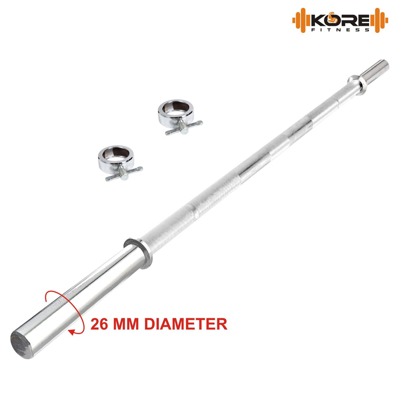 Kore Leather 7 Feet Plain Bar With Two Locks For Weightlifting, Powerlifting And Crossfit