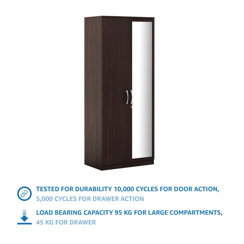Amazon Brand - Solimo Medusa Engineered Wood 2 Door Wardrobe with Full Mirror (Wenge Finish)