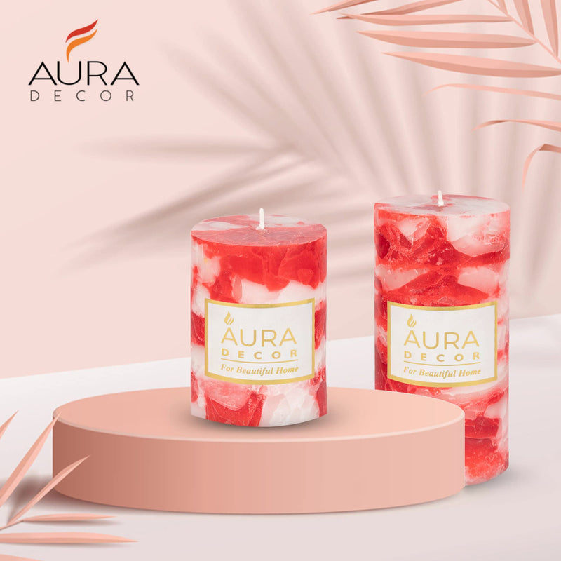 AuraDecor Highly Fragrance Pillar Candle (Set of 3) 3 * 3,3 * 4,3 * 6Inch || Pillar Candle || Set of 3 Pillar|| Gift Set || Fragrance Candle (Apple Cinnamon Chunk)