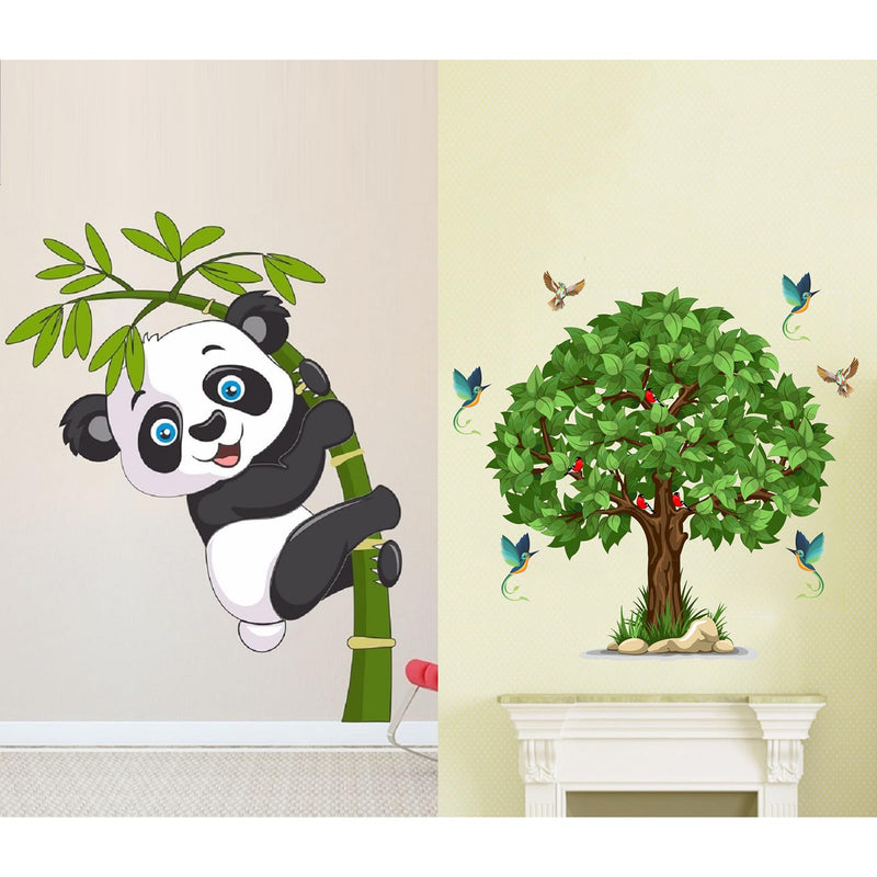 MERICAL Set of 2 Wall Stickers Baby Panda | Green Tree for Home, Hall, Bedroom, Livingroom & Kitchen