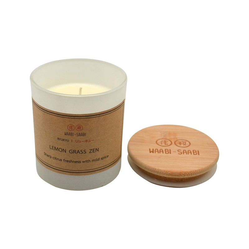 Waabi-Saabi Strong Scented Candle | Lemon Grass Zen | WS-10057 RYUKYU - リューキュー| for Home Spa Office Toilets | 40 Hour Burn time | Bamboo Lid | Gifting