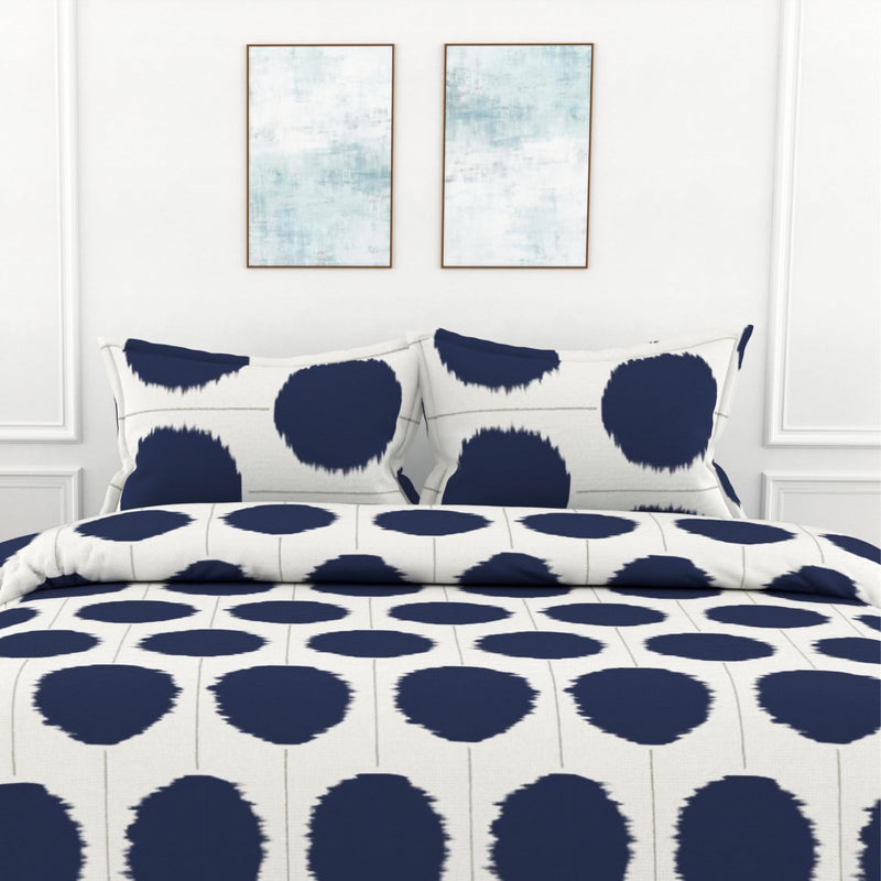 Loreto 144 TC 100% Cotton Bedsheet for Double Bed with 2 Pillow Covers for Every Day use, Skin Friendly, Breathable, Ideal or Sping Summer_Navy Haze Big Polka