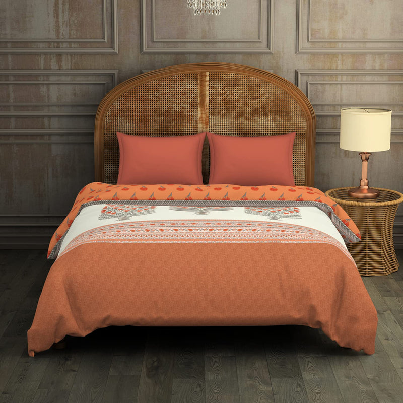 Spaces 100% Cotton Shell Quilt Double Health Layer Protects for Allergens & Restricts Fibre Migration Soft Feel Skin Safe 300 Tc Dark Orange Quilt for Double Bed