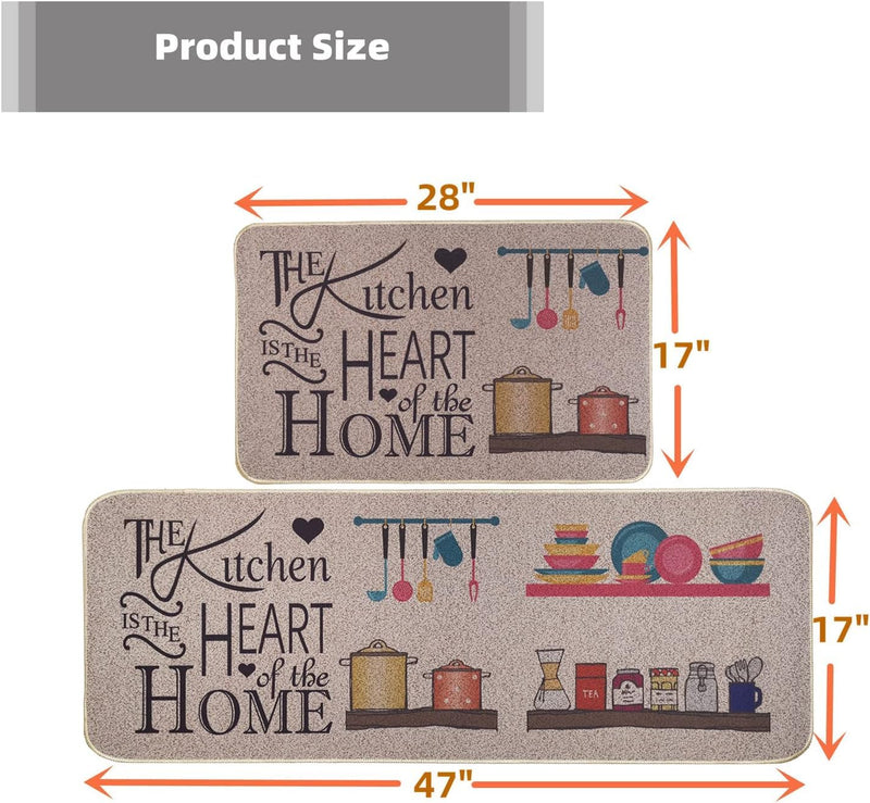 Glaceon Anti Fatigue Kitchen Rug Sets 2 Piece Non Slip Kitchen Mats for Floor Cushioned Kitchen Rugs and Mats Waterproof Comfort Standing Mat Runner for Kitchen,Home Office,Sink,Laundry (Heart MAT)