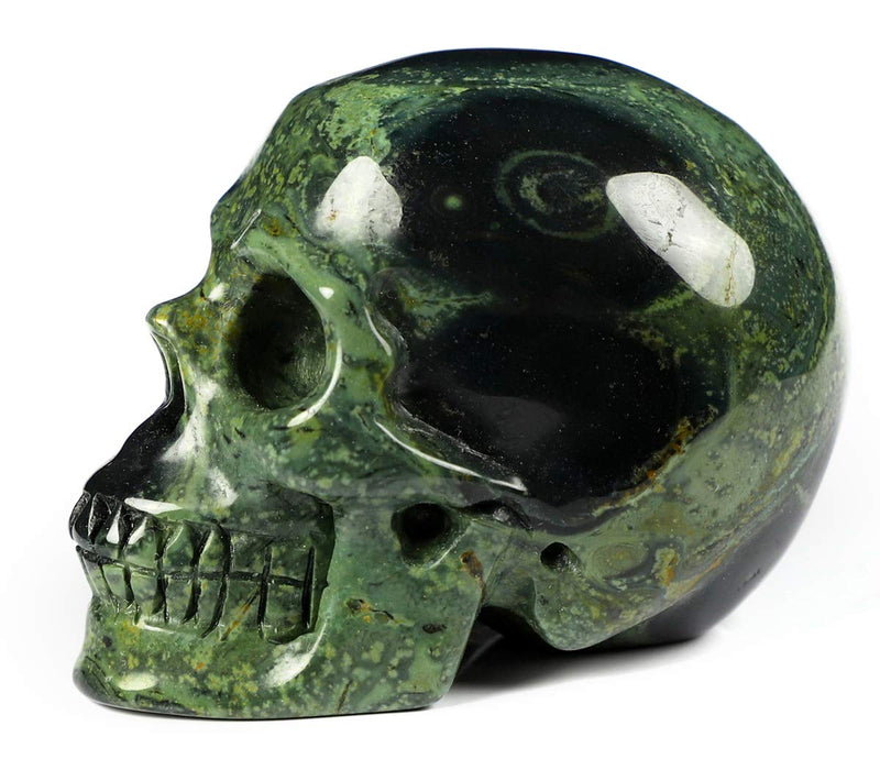 Skullis 2.0" Kambaba Crystal Skull, Hand Carved Gemstone Fine Art Sculpture, Reiki Healing Stone Statue.1