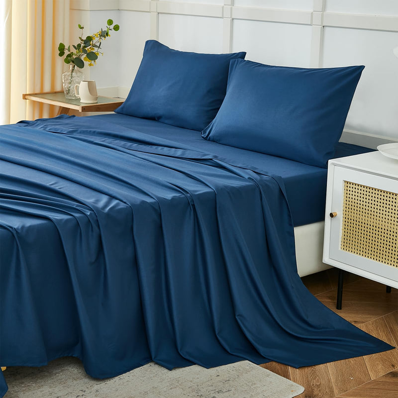 Navy Blue King Sheets Set,ILAVANDE 4 Piece Hotel Luxury Super Soft 1800 Series Microfiber Bed Sheets King Set-Wrinkle Free & Breathable-14" Deep Pocket Sheets for King Size Bed(King,Navy Blue)