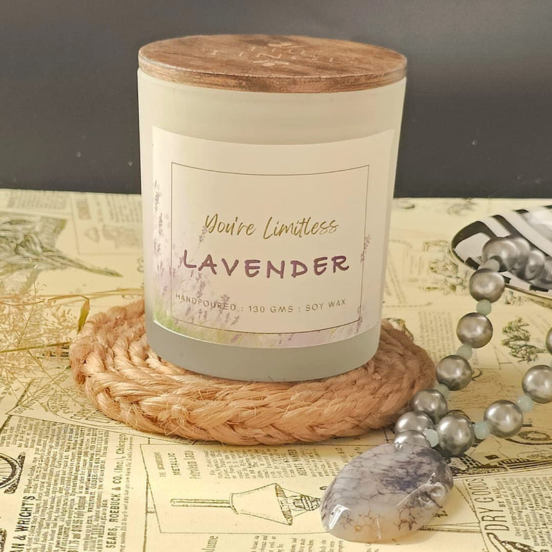 THE TINGE Lavender Scented Hand Poured Smokeless Pure Soy Wax Candle I Upto 30 Hours I for Diwali Gift I Home Decor, Birthday Gift Fragrance Candle