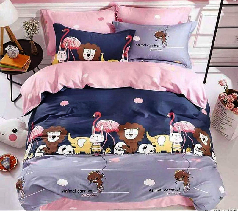 Fablicious Animals Carnival Cartoon Printed Bedsheet for Kids Double Bed Boys/Girls - Sheet Size 90 x 100 with 2 Pillow Covers