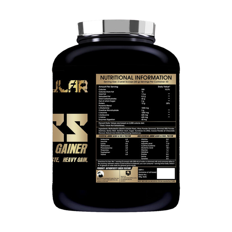 26 INCHES NUTRITION INC Regular 100% Mass Gainer-3 Kg | Weight Gainer | Mass Gainer | Bulk Gainer | Protein Powder (Chocolate Fudge, PO1+With Shaker)