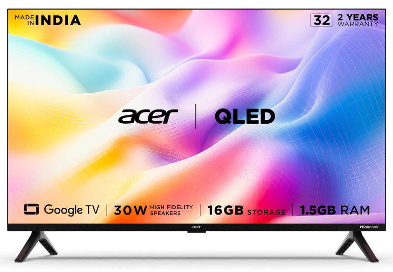 Acer 80 cm (32 inches) V Series HD Ready Smart QLED Google TV AR32GR2841VQD (Black)