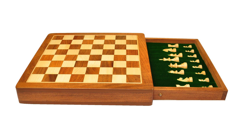 PALM ROYAL HANDICRAFTS 12 Inches Handmade Drawer Wooden Chess Board Set Made With Indian Rosewood | Inbuilt Storage Compatment For Chessmen - (12 X 12 Inches) Brown, Big Kid