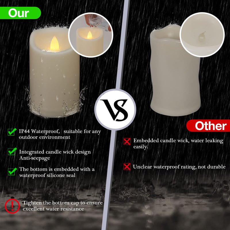 AONELAS 7LinRay Flameless Flickering Candles with Remote and Timers, 1000 Hours Waterproof Ourdoor Indoor Battery Operated LED Pillar Candles, Ivory Plastic, Set of 3(D 3" x H 4" 5" 6")