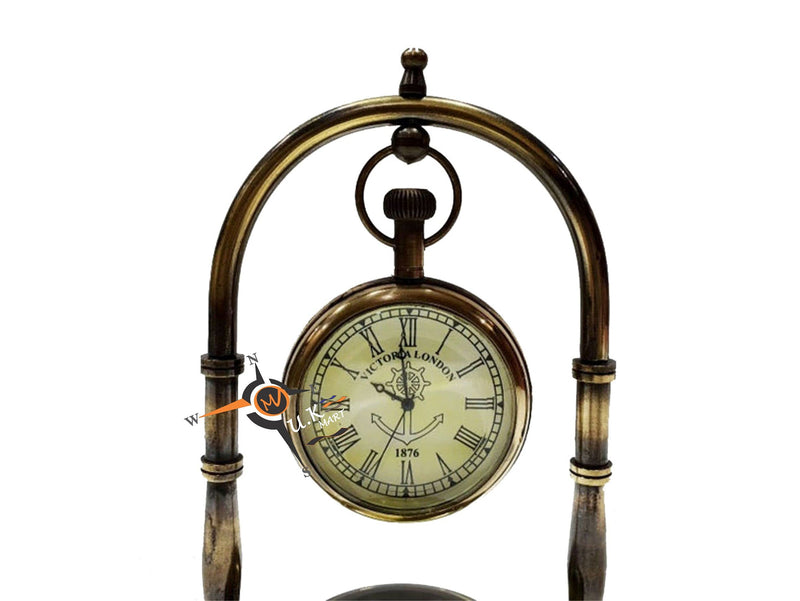 M.A & SONS Antique Brass Table Clock Compass Style Nautical Maritime Ship Desk Clock Office Decor Solid Brass Beautifully Engraved Clock & Compass