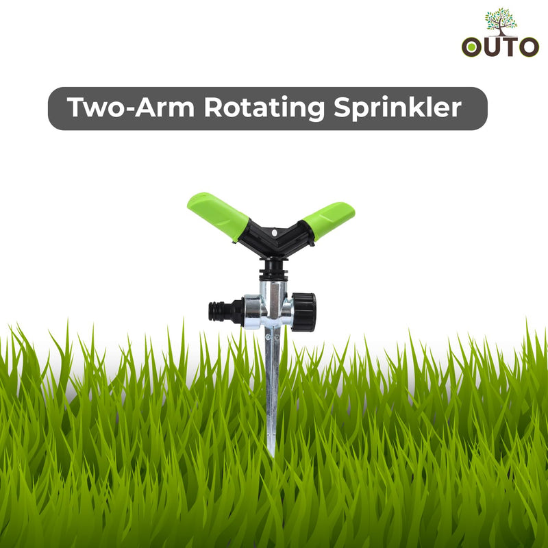 OUTO Automatic Garden Sprinkler with Spike 360 Degree Rotating Adjustable 2 Arm Water Sprayer for Watering Plants Outdoor Lawn Yard Irrigation System