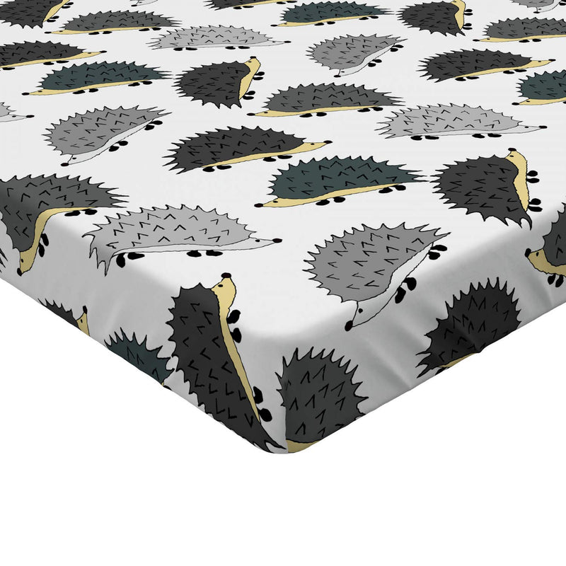 Lunarable Grey and White Fitted Sheet, Little Cartoon Characters Hedgehog Playful Pattern, Bed Cover with All-Round Elastic Deep Pocket for Comfort, Twin XL Size, Yellow White