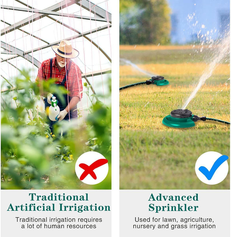 OUTO Garden Sprinkler 8 Spray Patterns Large Area Coverage Adjustable Water Pressure Sprayer for Watering Plants Park Outdoor Lawn Yard Irrigation System