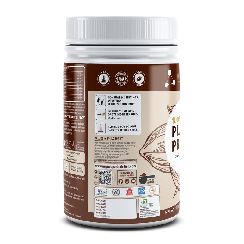 Mypro Sport Nutrition Plant Protein Powder Pea & Brown Rice Protein (23g protein,22 Vitamins & minerals,5g BCAA) Plant Based Vegan Protein Supplement For Men & Women (Chocolate Flavour -1000 Gm)