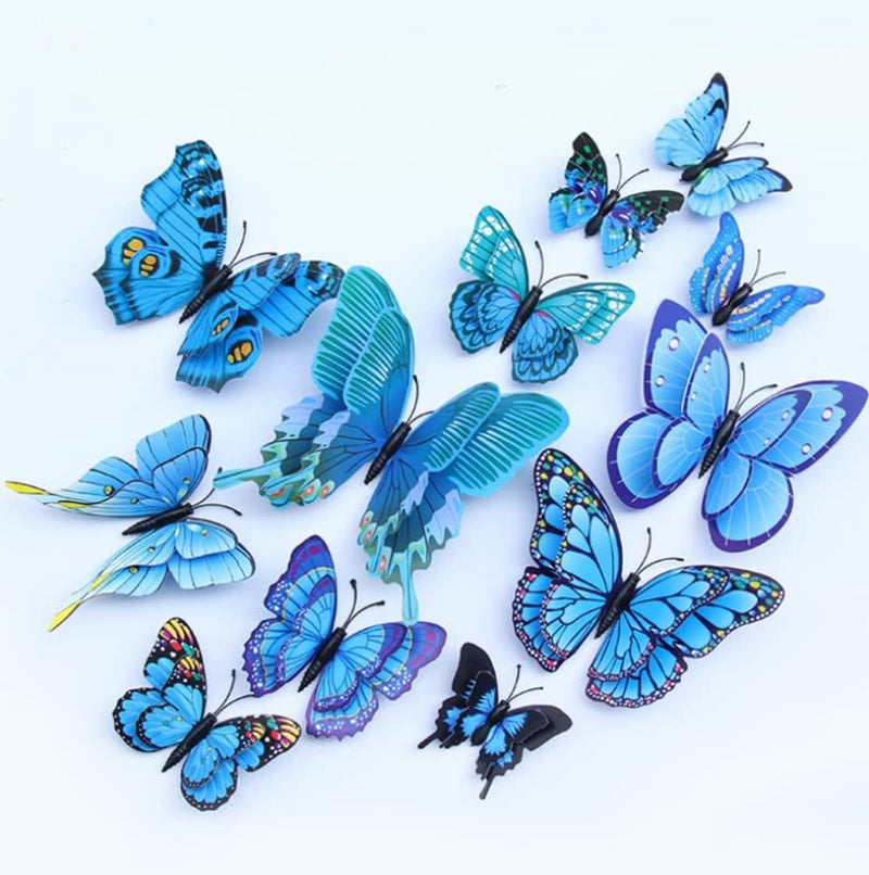 JAAMSO ROYALS Blue 3D Magnet Butterefly Self Adhesive Wall Décor Home Décor Wall Sticker 12 Piece Pack of 1 (13CM X 13 CM)