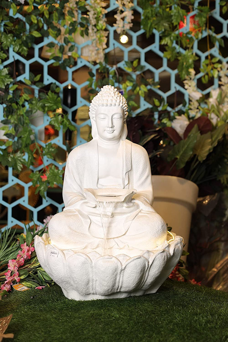 Shawshank Lotus Buddha Water Fountain Resin Fiberglass Water Fountain for Home Office Living Room Décor with LED Lights and Water Pump