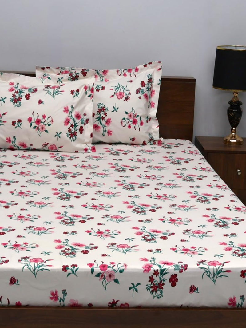 Bombay Dyeing Maple Super Queen Bedsheet Set, Floral Print, White