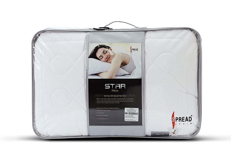 SPREAD SPAIN ® Star Pillow with Microfiber Filling Which Improves Sleeping Posture & Blood Circulation, Anti-Allergic and Breathable Sleeping Bed Pillow (45 x 68 cm, White)