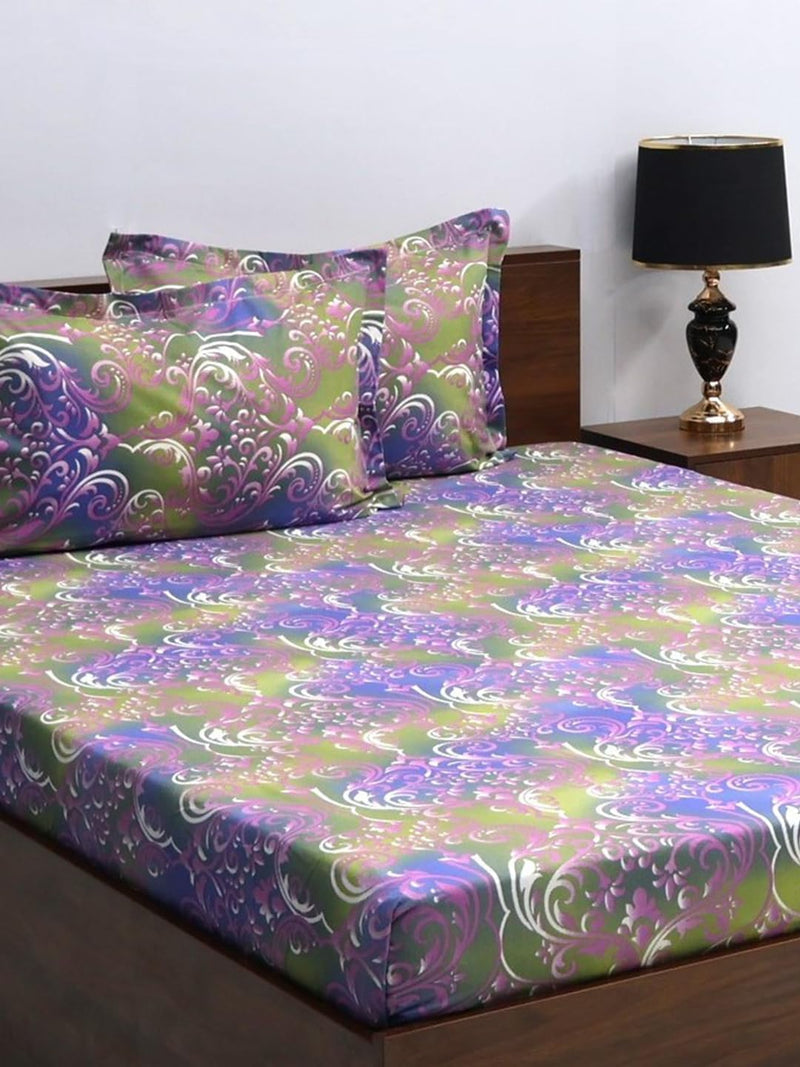 Bombay Dyeing Double Bedsheet Cotton 144 TC Premium Bedsheet & 2 Pillow Covers | Double | 224 X 254 Cms | Fade Less Colors | 2003 - Purple