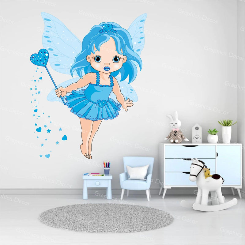 Graphics Decor Baby Girl Cartoon Cute Princess in Light Blue with Butterfly Wings (Size 46 x 57 cm)