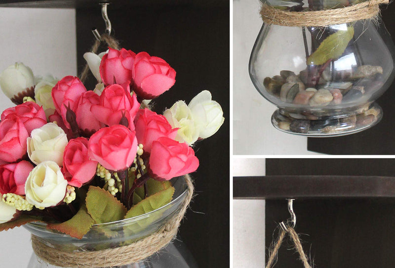 Tied Ribbons Wood Wall Shelf with Flower Vase and Artificial Flowers (11.99 cm x 0.99 cm x 37.01 cm, Multi)