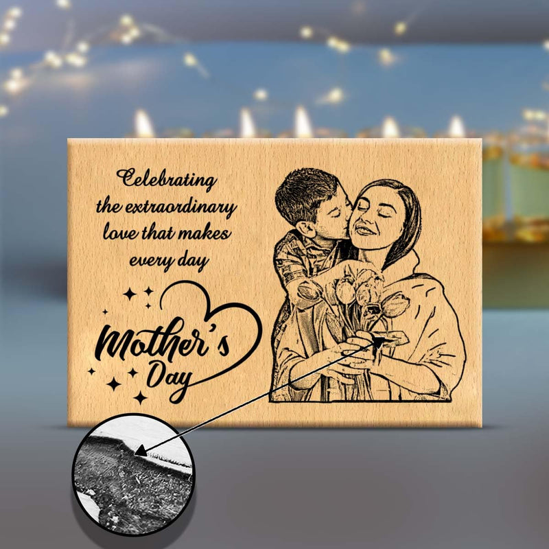 Giftcart Wooden Engraved Photo Frame for Mother's Day, Best Personalised Photo Gift for Mom 12 x 10 cm (5x4)