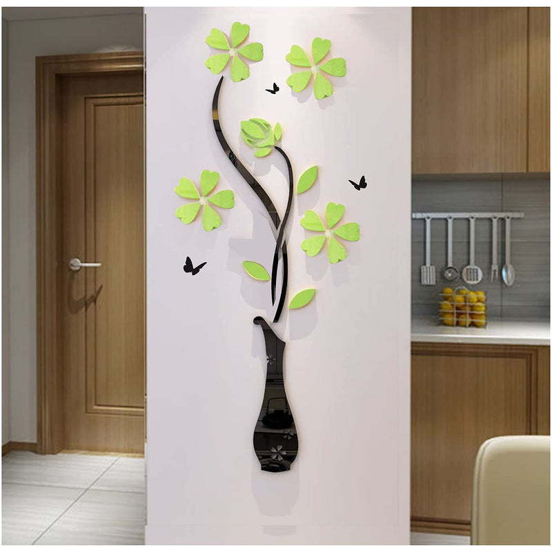 3D Acrylic Wall Sticker Flower and Vase (Green)