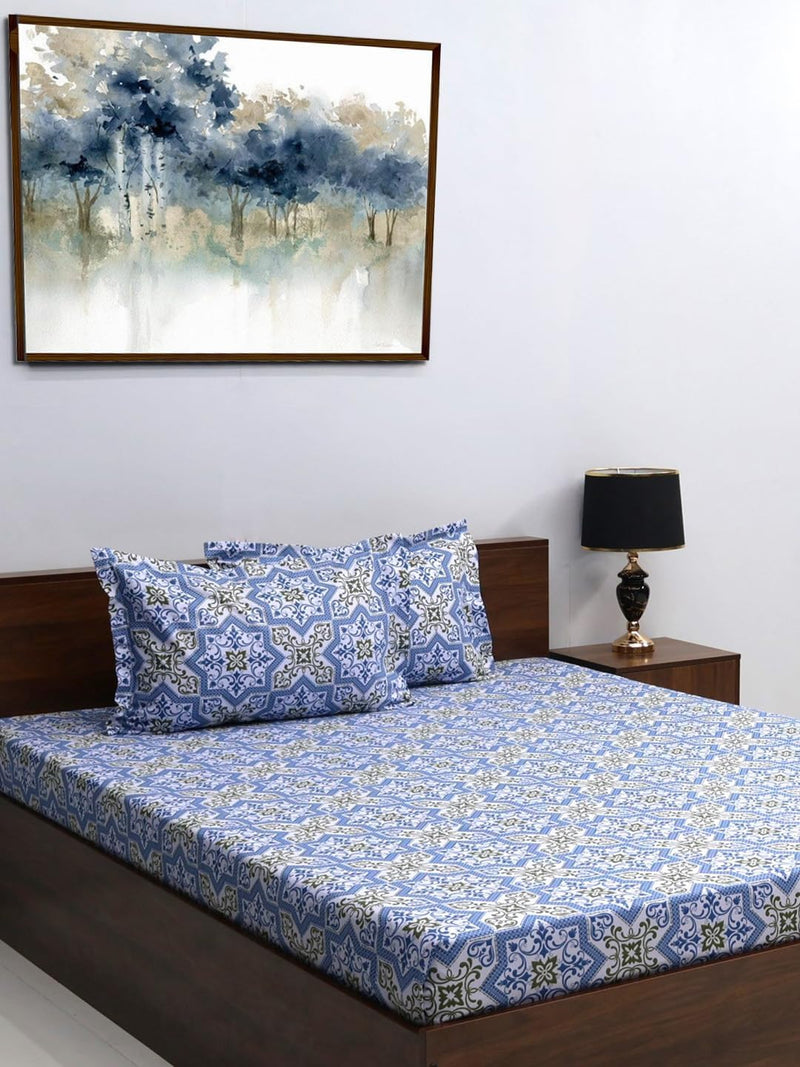 Bombay Dyeing Double Bedsheet Cotton 144 TC Premium Bedsheet & 2 Pillow Covers | Double | 224 X 254 Cms | Fade Less Colors | 2005 - Blue