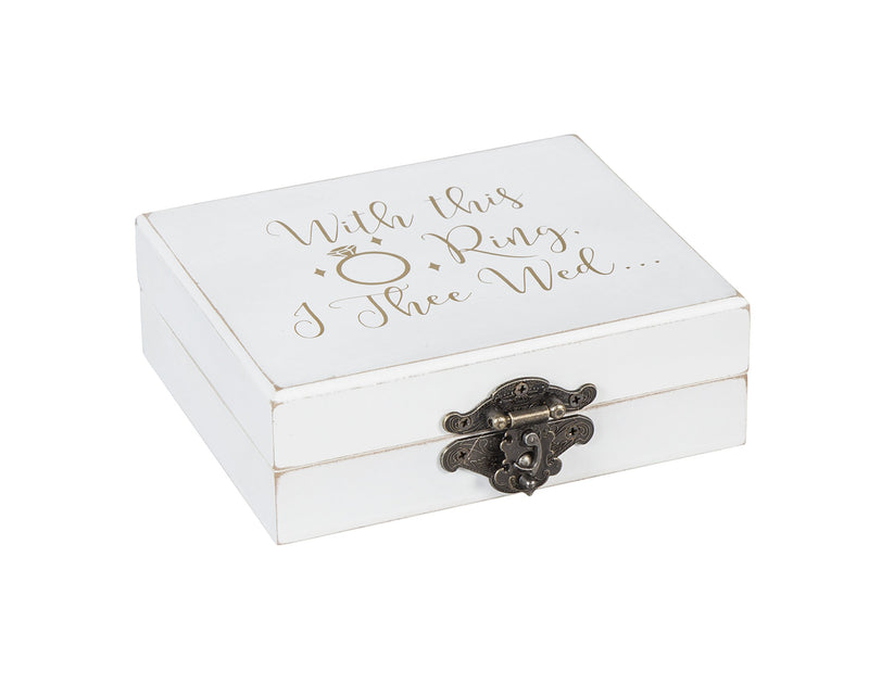 Cypress Home "with This Ring, I Thee Wed Mr. and Mrs. Wooden Ring Holder Decorative Box - 5”W x 6”D x 2”H