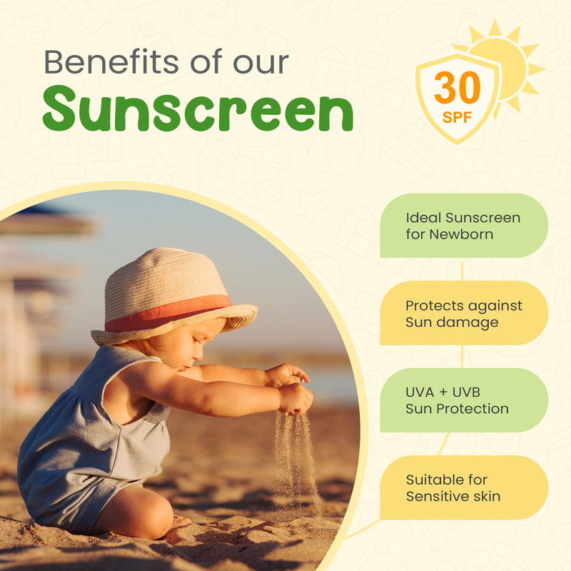 Mother Sparsh Natural Baby Sunscreen Lotion with SPF 30+ For UVA & UVB Protection | Plant derived 95% Bio Based Ingredients - 100ml